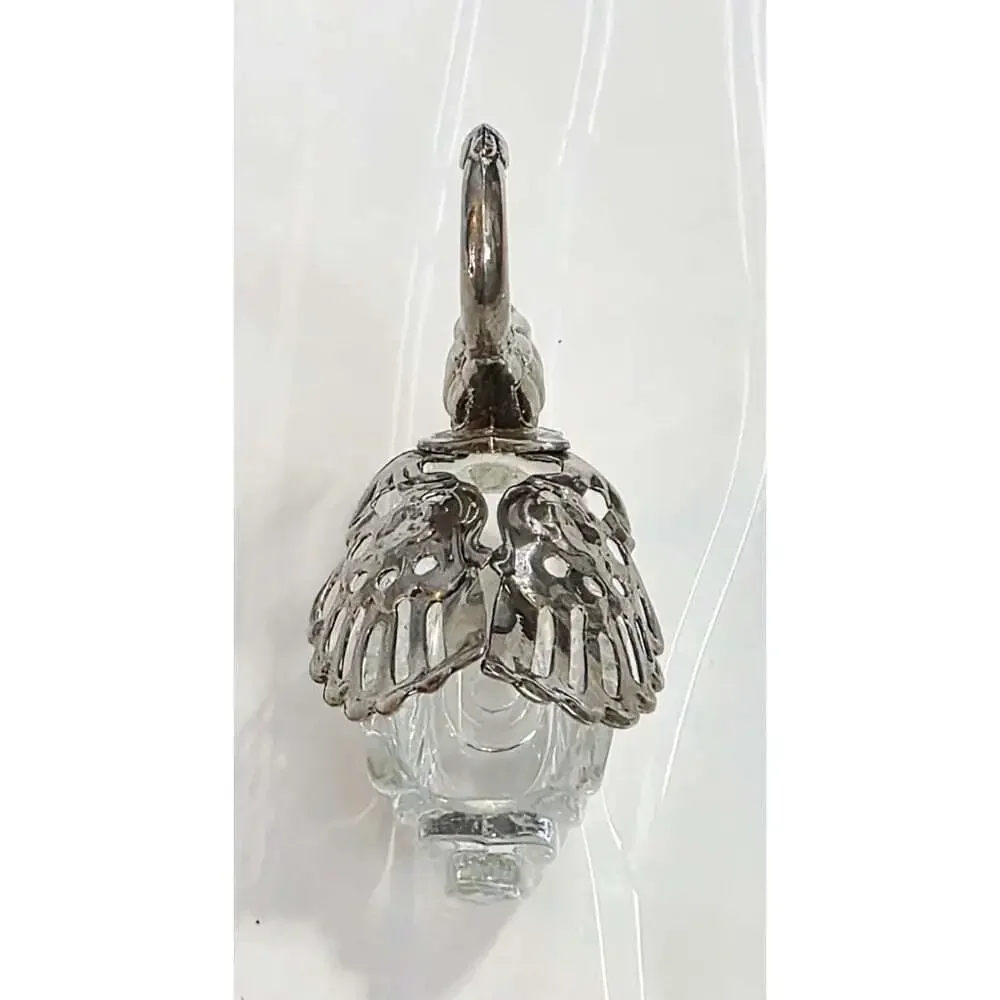 Vintage 1950s Glass Swan Salt Cellar, Silver Wings, Ring/Trinket DIsh